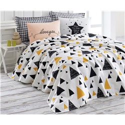 2 сп. Евро 200x235 см. Покрывало Вафельное Enlora Pike İlove Siyah-Sarı