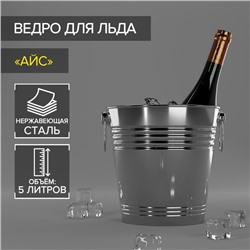 Ведро для льда «Айс», 5 л, 22×22 см, нержавеющая сталь, хромированное