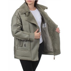 902 GRAY/GREEN Куртка зимняя облегченная женская (холлоффайбер 150 гр., искусственная дубленка)