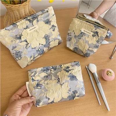 Cosmetic bag, handheld shoulder bag, small clutch bag, travel bag, storage bag, liner, wallet, city style, flowered