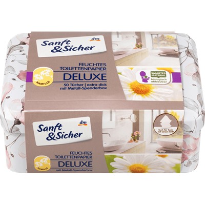Sanft&Sicher Feuchtes Toilettenpapier Deluxe Kamille Box, Влажная Туалетная бумага Ромашка	 Запасная упаковка + Box, 50 шт