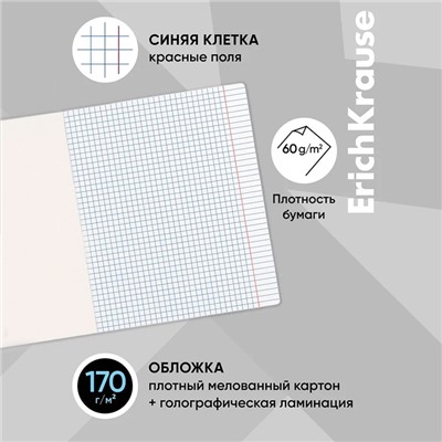 Тетрадь 96 листов в клетку ErichKrause X-Ray Art, обложка мелованный картон, голографическая ламинация, блок офсет, 100% белизна, МИКС