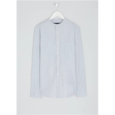 Long Sleeve Slim Fit Grandad Collar Oxford Shirt