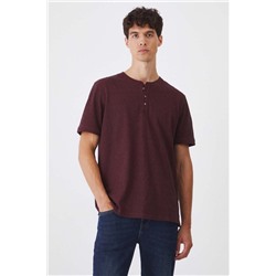 T-shirt bawełniany męski z domieszką elastanu z dzianiny strukturalnej kolor bordowy