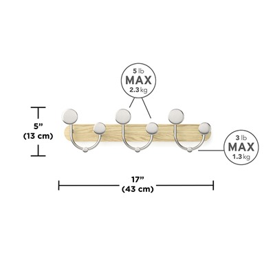 Вешалка настенная Melody, натуральное дерево/никель
