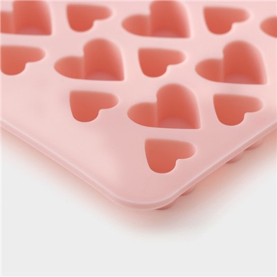 Форма для конфет и шоколада Доляна «Сердечки», силикон, 19.5×11.5 см, 56 ячеек (2×2/1.5×1.5 см), розовая