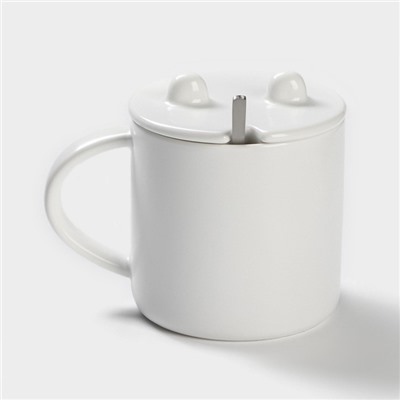 Кружка с ложкой «Панда», 350 мл, керамика, белая