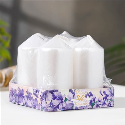 Набор свечей «Столбик», 4 шт., перламутровый, 7×3.8 см