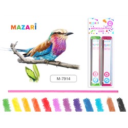 Грифели цветные акварельные для карандашей автомат 12цв 90мм d=3мм Mazari M-7914*/18/Китай