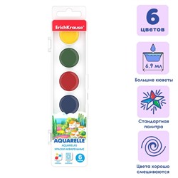 Акварель 6 цветов, ErichKrause Standard, без кисти, пластиковая коробка, европодвес