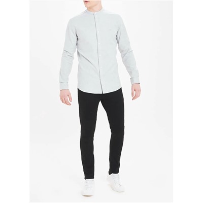 Long Sleeve Slim Fit Grandad Collar Oxford Shirt