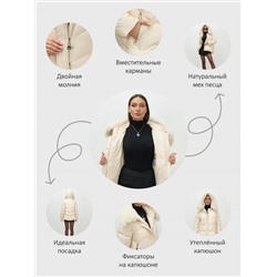 Куртка зимняя женская с мехом и капюшоном тренд бежевого цвета 7759B