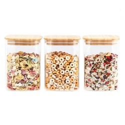 Набор стеклянных банок для сыпучих KELLI-3285 с бамбуковой крышкой объём:1,1л Размер:10,3х15 см (4) оптом