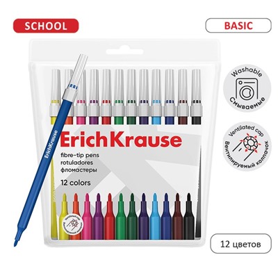 Фломастеры 12 цветов ErichKrause light, в футляре с европодвесом