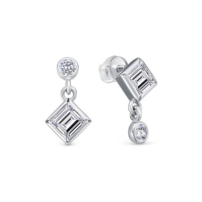 Серьги с фианитом родированные серебро 925*