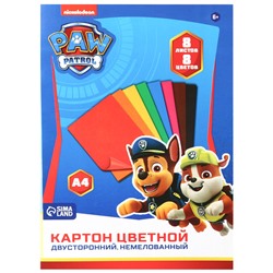 Цветной картон, А4, 8 листов, 8 цветов, немелованный, двусторонний, в папке, 220 г/м², «Щенячий патруль»