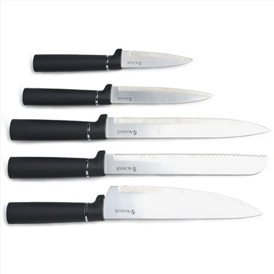 НАБОР AGNESS ИЗ 11ПР:5 НОЖЕЙ,ПОЛОВНИК,ЛОПАТКА,ШУМОВКА,ПОДСТАВКА,НОЖЕТОЧКА,НОЖНИЦЫ,ЧЕРНЫЙ МРАМОР/СЕРЫ