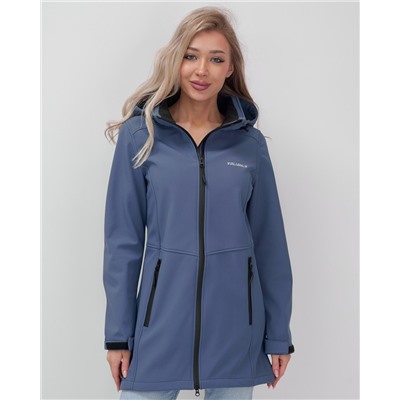 Парка спортивная женская с капюшоном softshell синего цвета 9568S