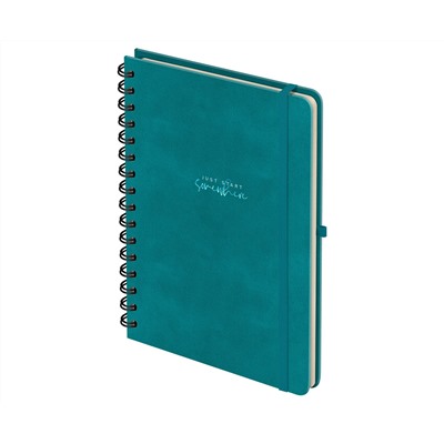 Записная книжка А5 96л., кожзам, на гребне, Greenwich Line "Just start. Cyan", твердая обложка, тиснение фольгой, с петлей для ручки