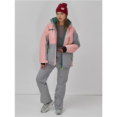 Горнолыжная куртка женская зимняя персикового цвета 7092P