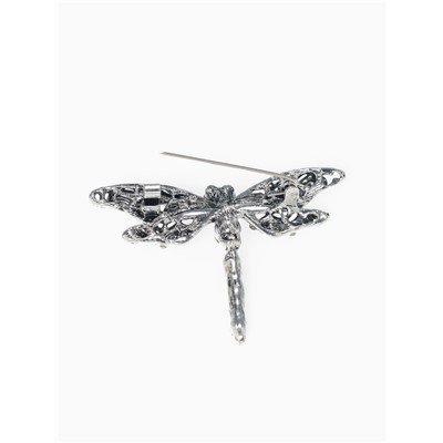 Брошь «Стрекоза» ажурная, чёрно-зелёная в чернёном серебре