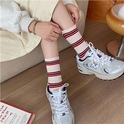 South Korean goods, comfortable cotton knee socks for leisure, mid-length