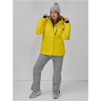 Горнолыжная куртка женская зимняя желтого цвета 7017J