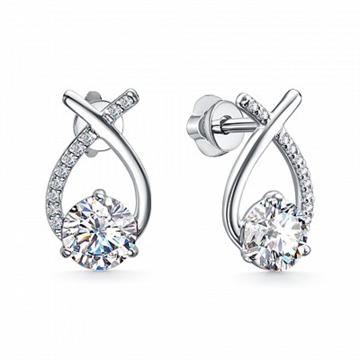 Серьги с фианитом родированные серебро 925*