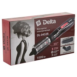 Фен-щетка электрический 1000 Вт, 3 насадки DELTA DL-0432R черный с розовым