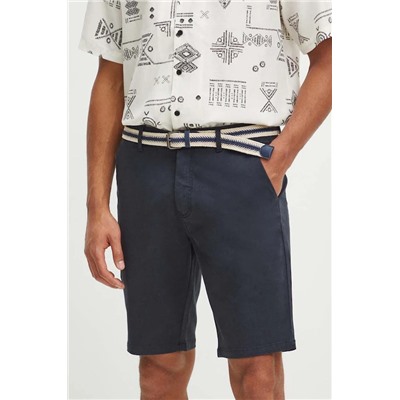 Szorty męskie z paskiem regular gładkie kolor granatowy