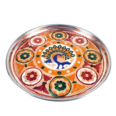 Металлический поднос, Pooja Thali Stainless Steel Decorative Meenakari (9 Inch), произв. Apka Mart