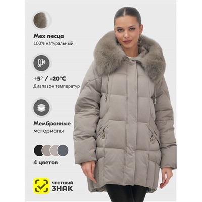 Куртка зимняя женская с мехом и капюшоном тренд коричневого цвета 7660K