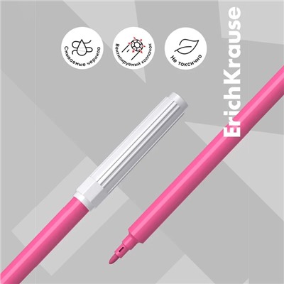 Фломастеры 24 цвета ErichKrause, вентилируемый колпачок, в футляре с европодвесом