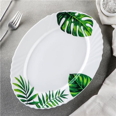 Блюдо сервировочное Avvir «Лист папоротника», овальное, 30×22 см, стеклокерамика, белое