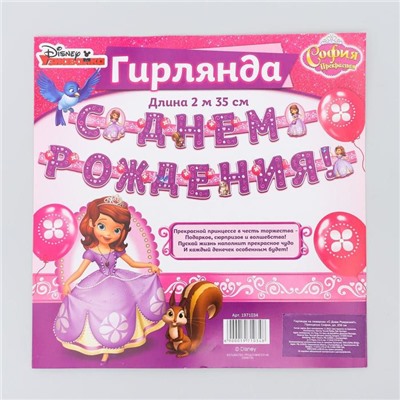 Гирлянда на люверсах "С Днем Рождения!", Принцесса София, дл. 235 см