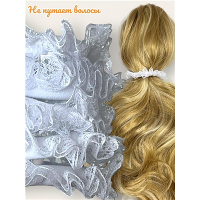 Резинка для волос ажурная объемная 1 штука РП9 цвет белый