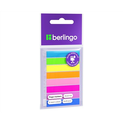 Флажки-закладки Berlingo 45*8мм, 20л*8 неоновых цветов, европодвес