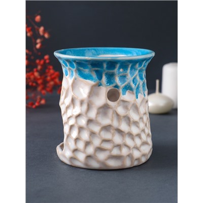 Аромалампа для эфирных масел «Узорчатая абстракция», керамика, синий, 8.5×8.5×9.5 см