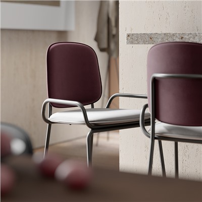 Стул барный Ror, 2 Frame, велюр, черный/пурпурный/серый