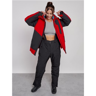 Горнолыжный костюм женский большого размера зимний красного цвета 02366Kr