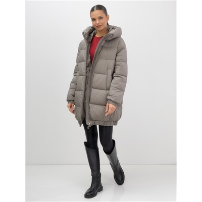 Куртка женская зимняя на резинке большого размера коричневого цвета 7619K