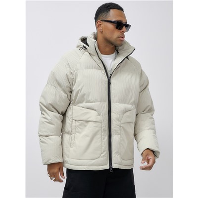 Куртка молодежная мужская зимняя с капюшоном бежевого цвета 25307B