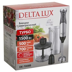 Блендер погружной 1500 Вт DELTA LUX DE-7008B с измельчителем, венчиком, стаканом, черный