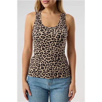 Майка базовая в рубчик леопардовая