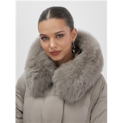 Куртка зимняя женская с мехом и капюшоном тренд светло-коричневого цвета 7737SK