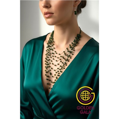 Комплект бижутерии "Хрустальная россыпь" , цвет зеленый мох