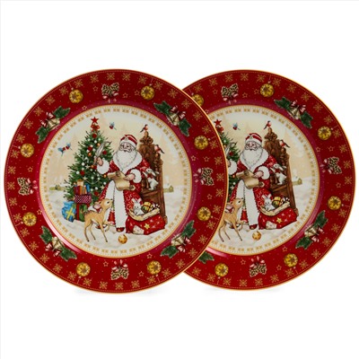 НАБОР ТАРЕЛОК ОБЕДЕННЫХ LEFARD "ДЕД МОРОЗ" 2 ШТ. 27 СМ КРАСНЫЙ (КОР=9НАБ.)