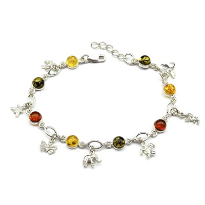 Браслет с янтарем С925 круг 6мм цв.ассорти, 19см, 8,6г