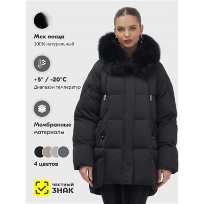 Куртка зимняя женская с мехом и капюшоном тренд черного цвета 7660Ch