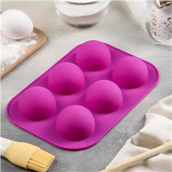 Форма для выпечки Доляна «Полусферы», силикон, 24×16 см, 6 ячеек, d=5.5 см, МИКС